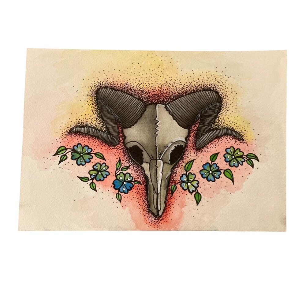 Ram Skull Tattoo Art Painting